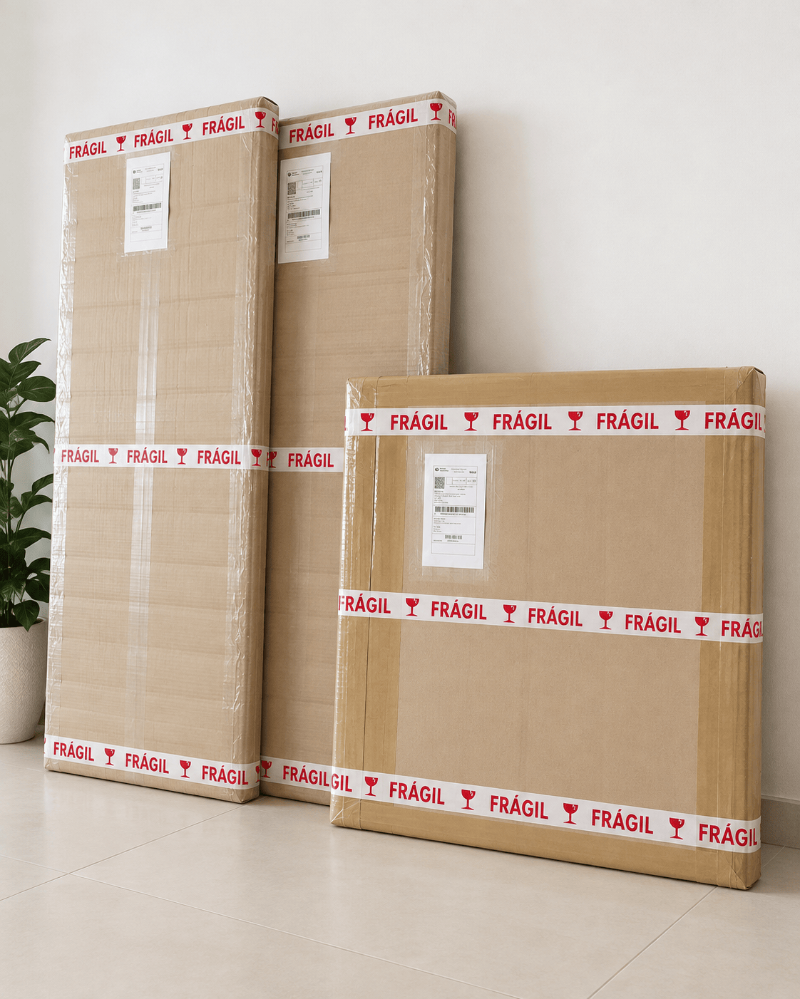 Quadros embalados e protegidos para envio